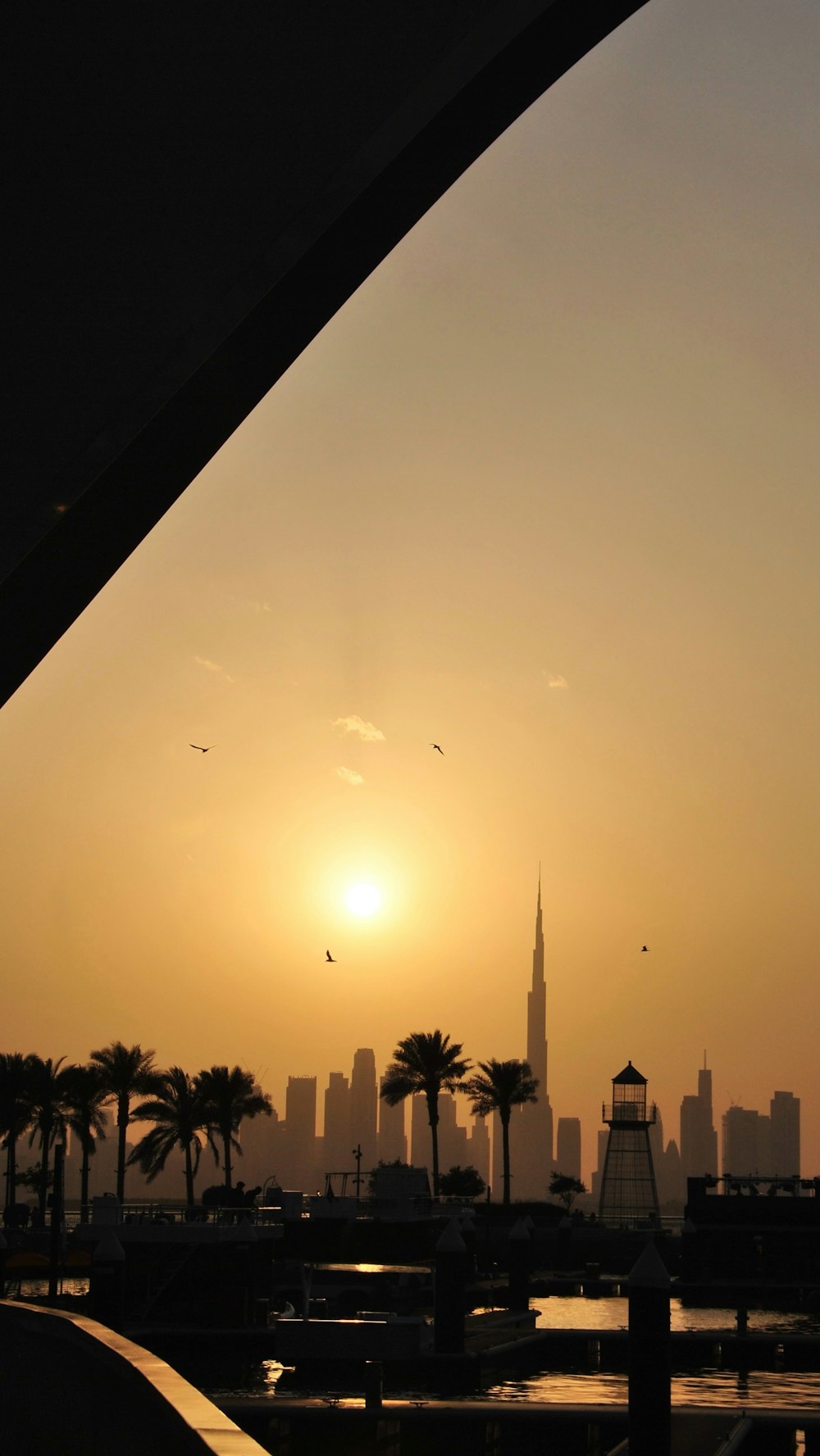 The Dubai skyline at sunset